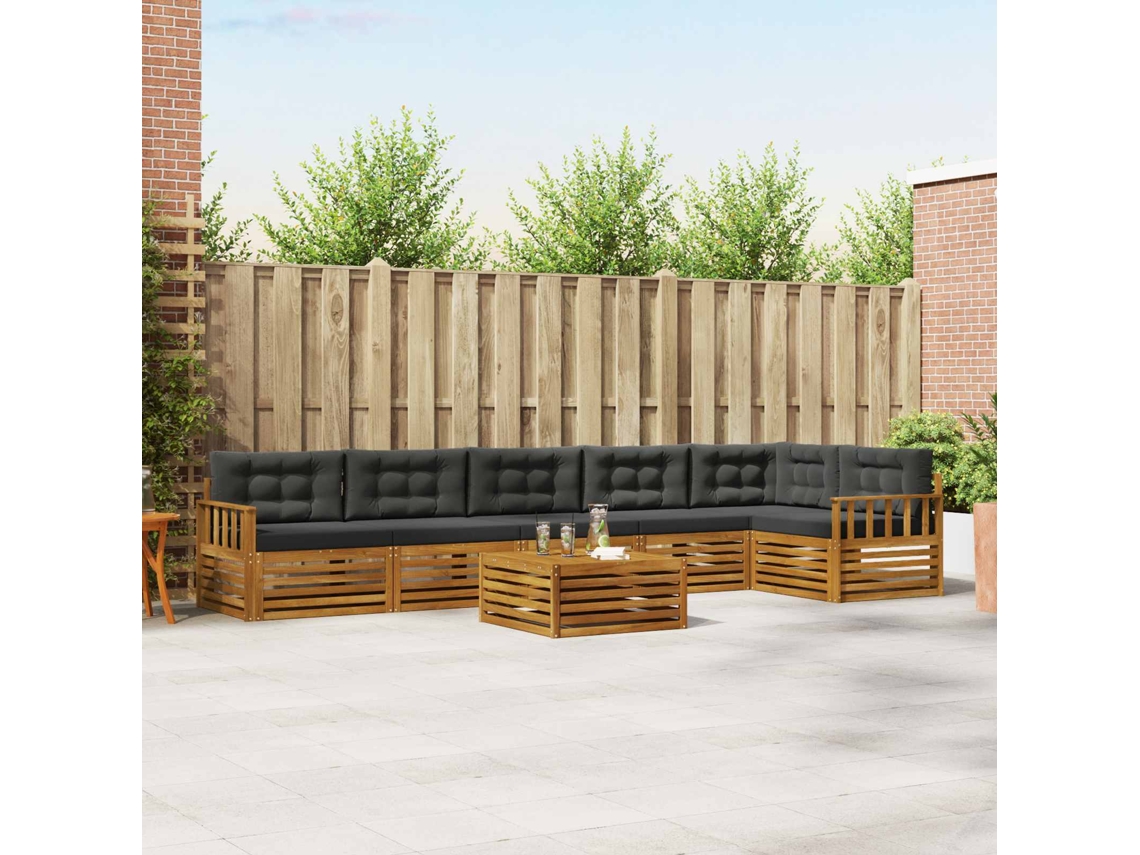 Vidaxl Conjunto De Sofás Para Exterior 7 Unid. Natural E Antracite