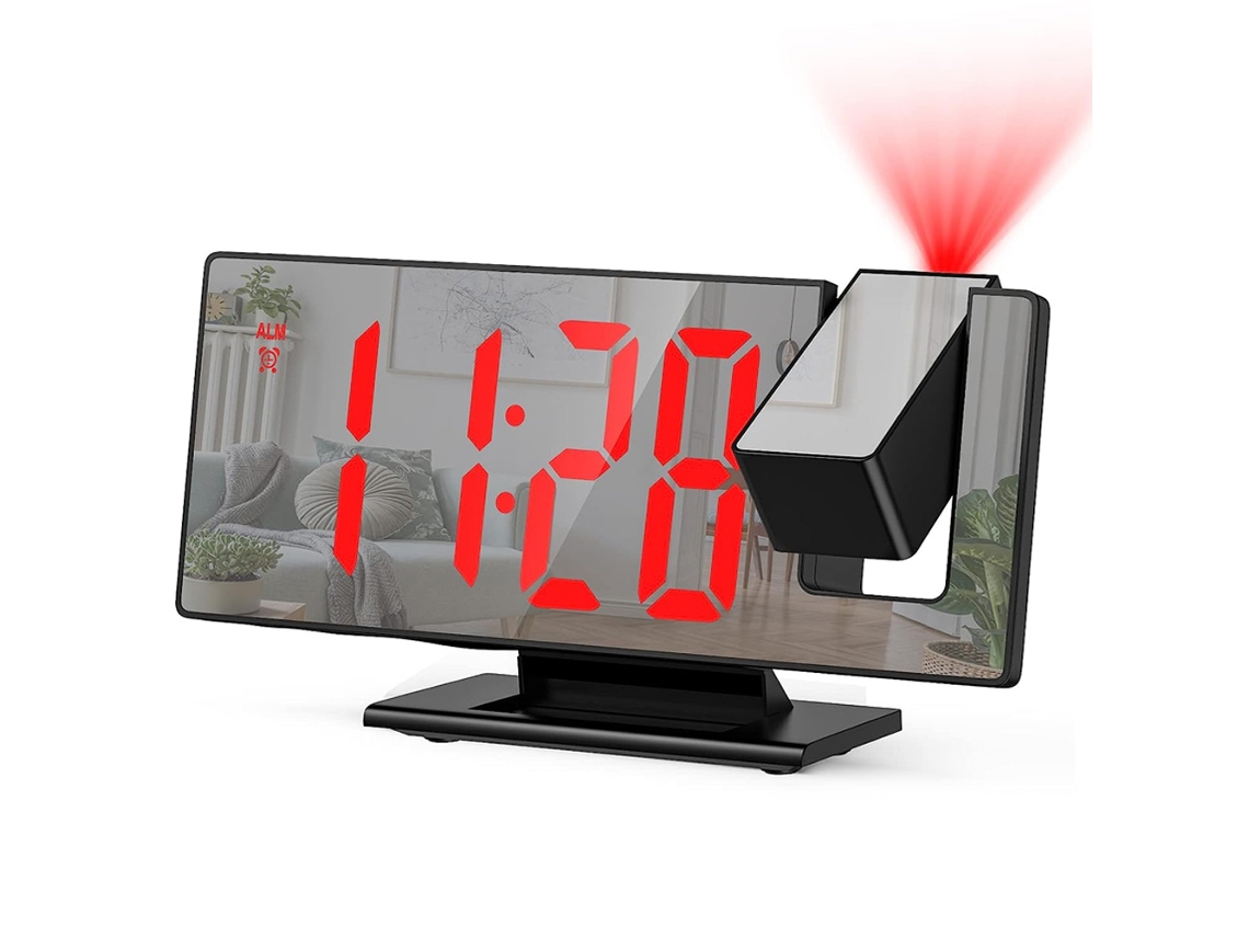 Despertador com Projeção Led Grande Usb Soneca Memória 12/24H NEVEANCE