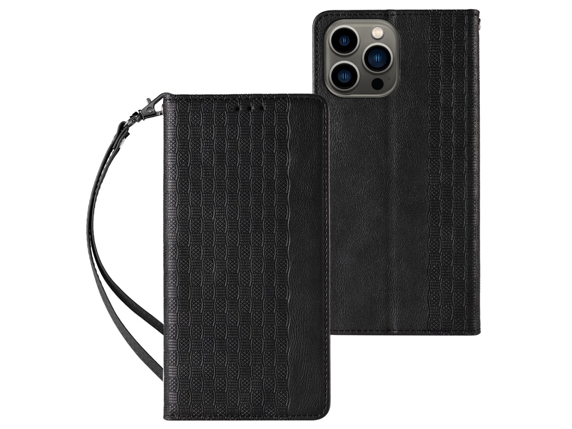 Capa Pega Para Iphone 15 Pro Max Pele Sintética Anti-choque Magnética Preto