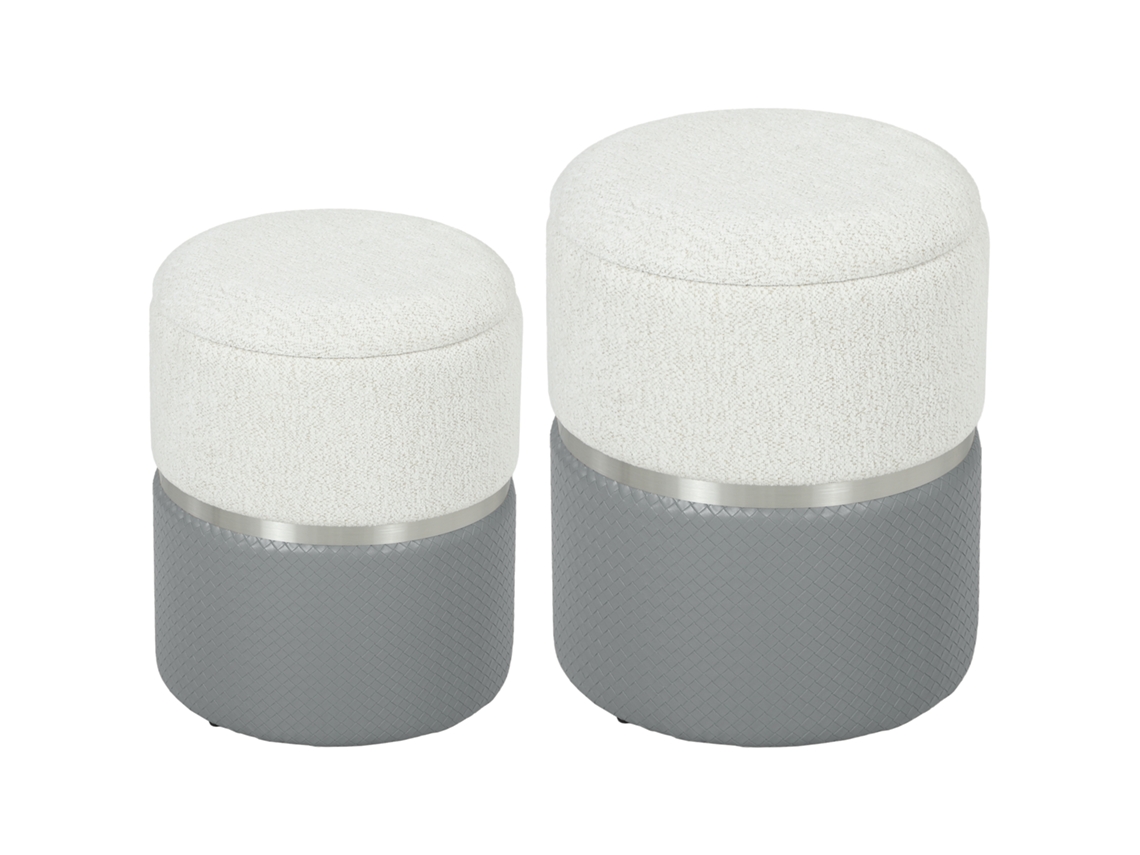 Conjunto de 2 Pufes Baú em Chenille e Pu PRIME KANG