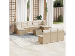 Vidaxl 11 Pcs Conjunto Sofás De Jardim C/ Almofadões Vime Pe Bege