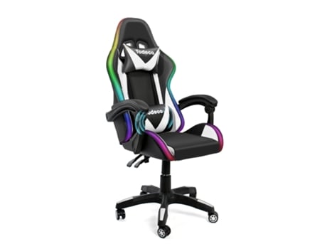Todeco Cadeira De Massagem Para Jogos Com Luz Led Cadeira, Giratória De 360º Com Apoio De Cabeça E Almofada De Massagem Lombar, Branca