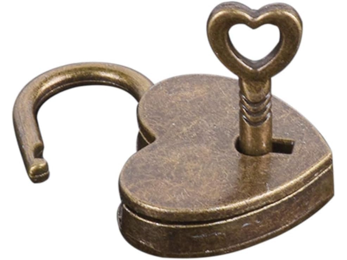 Cadeado Galyacht em Latão Antigo Formato de Coração com Chave, Cadeado de Bronze para Viagens e Armazenamento BRILVIBERA