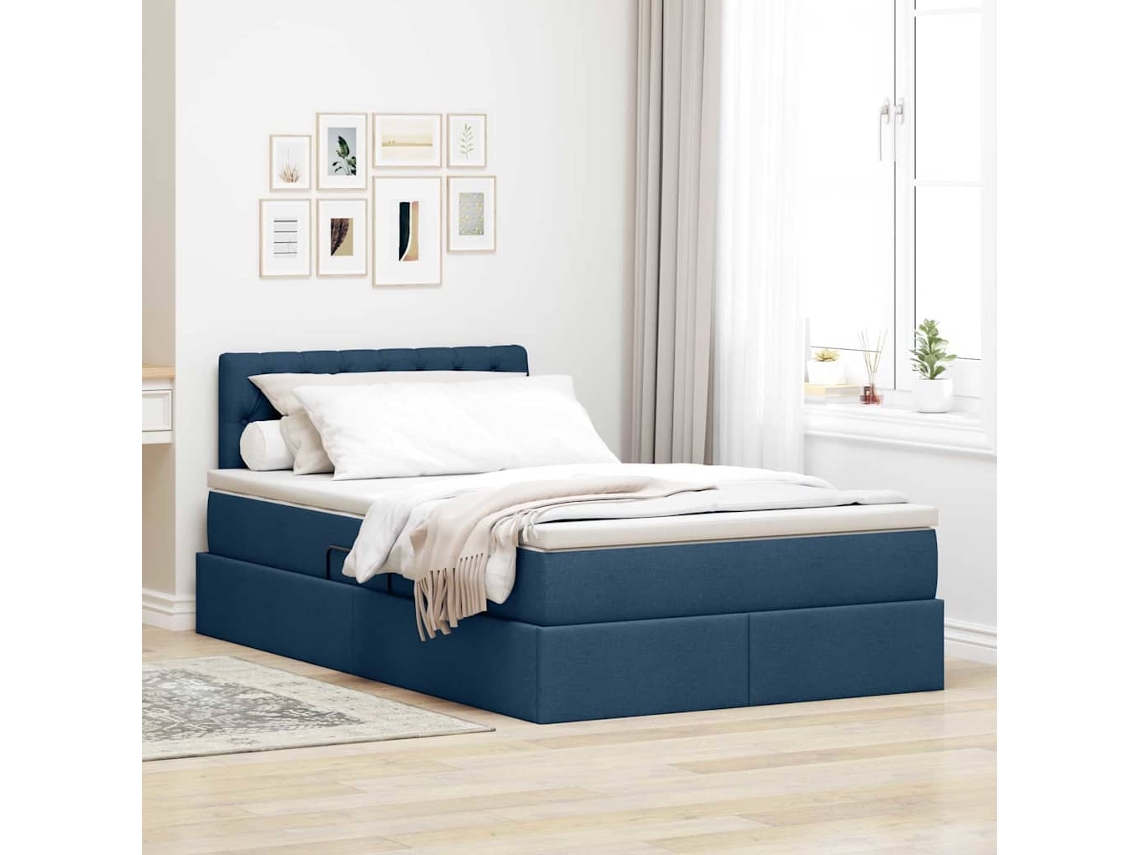 Vidaxl Cama Com Arrumação E Colchão Azul 120 X 200 Cm Veludo