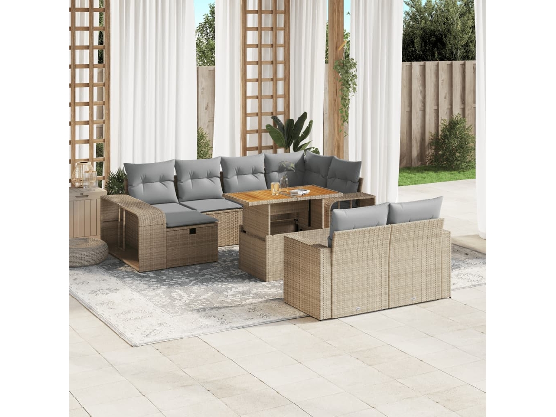 Vidaxl 11 Pcs Conjunto Sofás De Jardim C/ Almofadões Vime Pe Bege