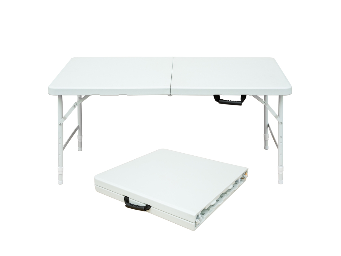 Mesa Dobrável Pesada 125 Cm com Alça, Ajustável Multifuncional Branca VISTA SHOP (para camping, piquenique e festas)