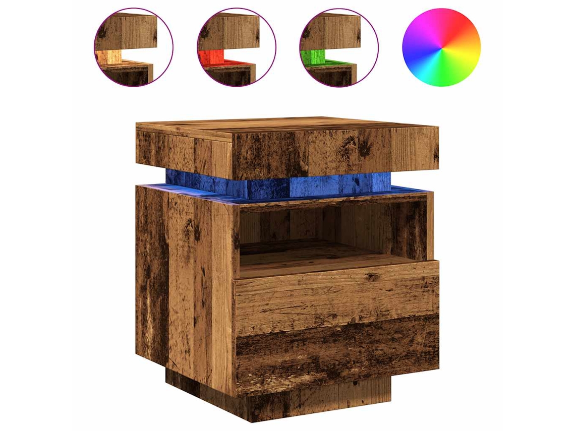 Mesa de Cabeceira com Luzes Led Madeira Velha MAISON EXCLUSIVE (40x39x48,5 cm)