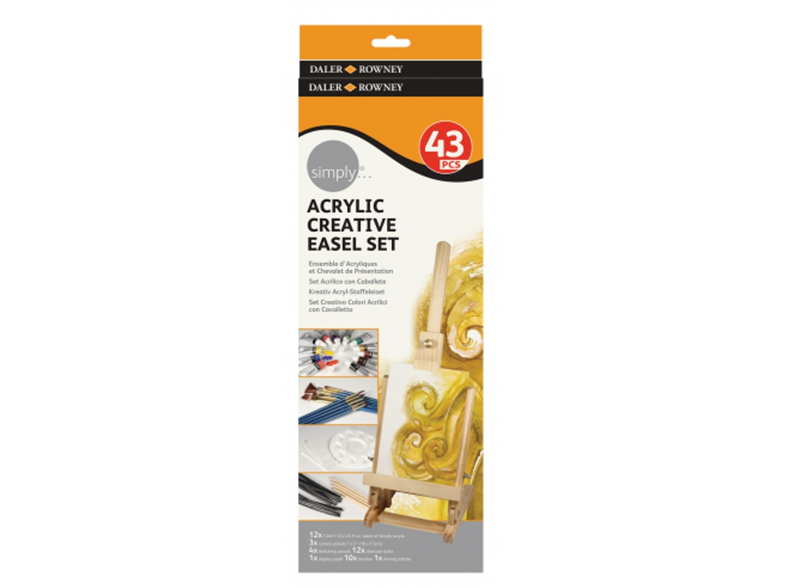 Conjunto de tinta acrílica com cavalete de mesa 43 unid.