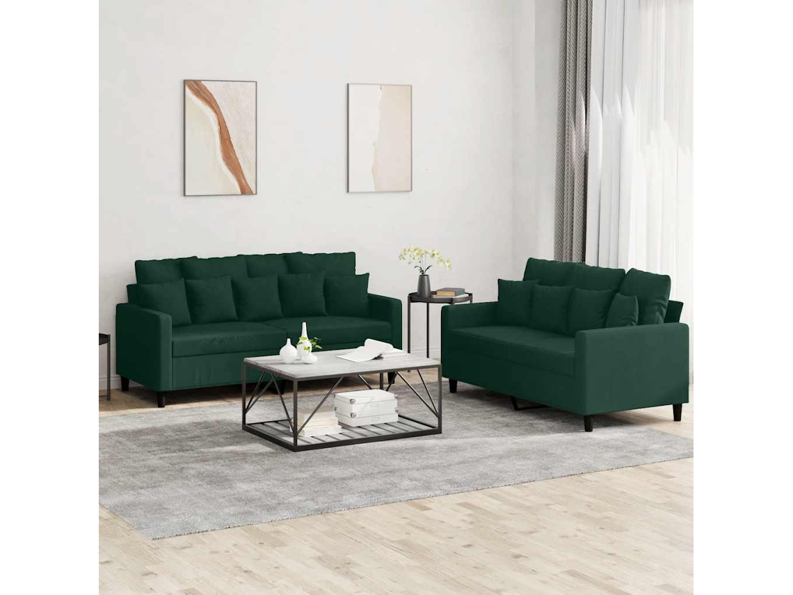 Vidaxl 2 Pcs Conjunto De Sofás Com Almofadões Veludo Verde-escuro