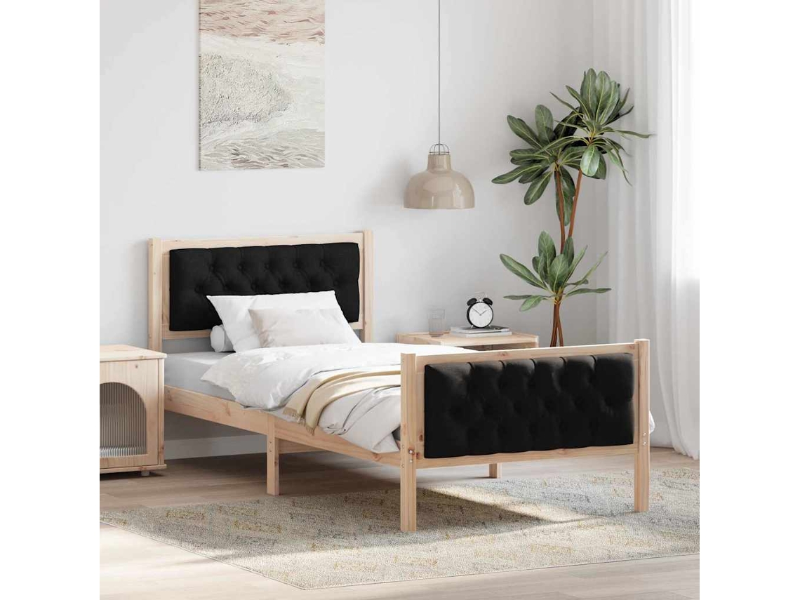 Vidaxl Estrutura da Cama Preto 90 X 190 Cm Madeira de Pinheiro Sólida