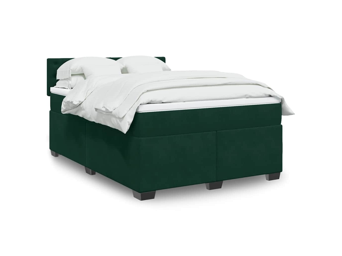 Vidaxl Cama Com Molas/colchão 140x190 Cm Veludo Verde-escuro