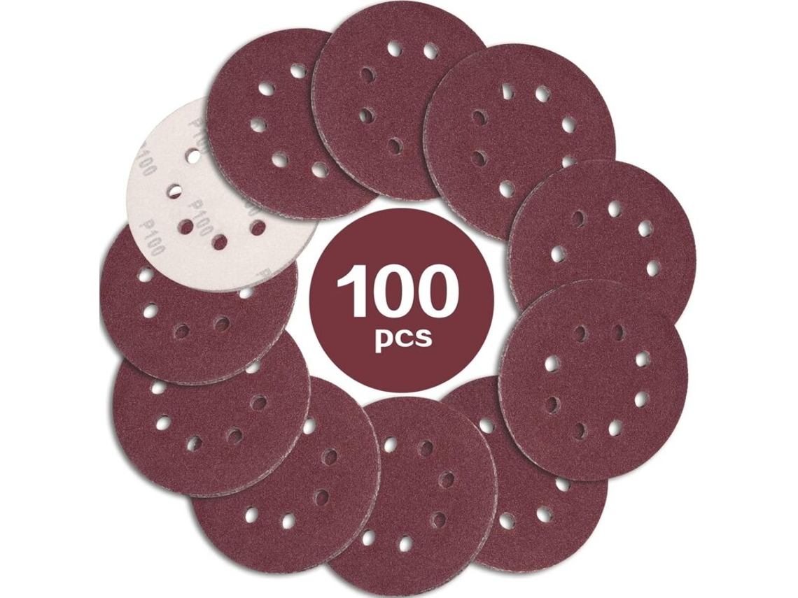 Conjunto De 100 Folhas De Lixa De 125 Mm, Grão 100, Com 8 Furos, Ideais Para Lixar/polir Com Lixadeira Excêntrica Klb. Aquaforge
