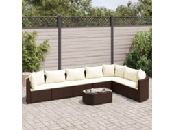 Vidaxl 8 Pcs Conjunto Sofás De Jardim C/ Almofadões Vime Pe Castanho