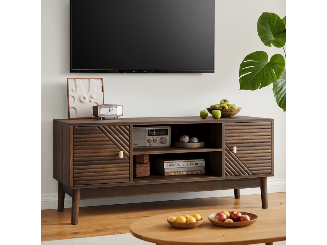 Móvel Para Tv Nogueira Em Mdf, 110 X 40 X 48 Cm, Estilo Meados Do Século, Para Tvs Até 45 Polegadas