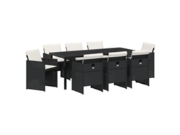 Conjunto 9 Conjunto De Jantar Para Jardim Vidaxl Preto Vime Pe (200 X 80 X 73 Cm)