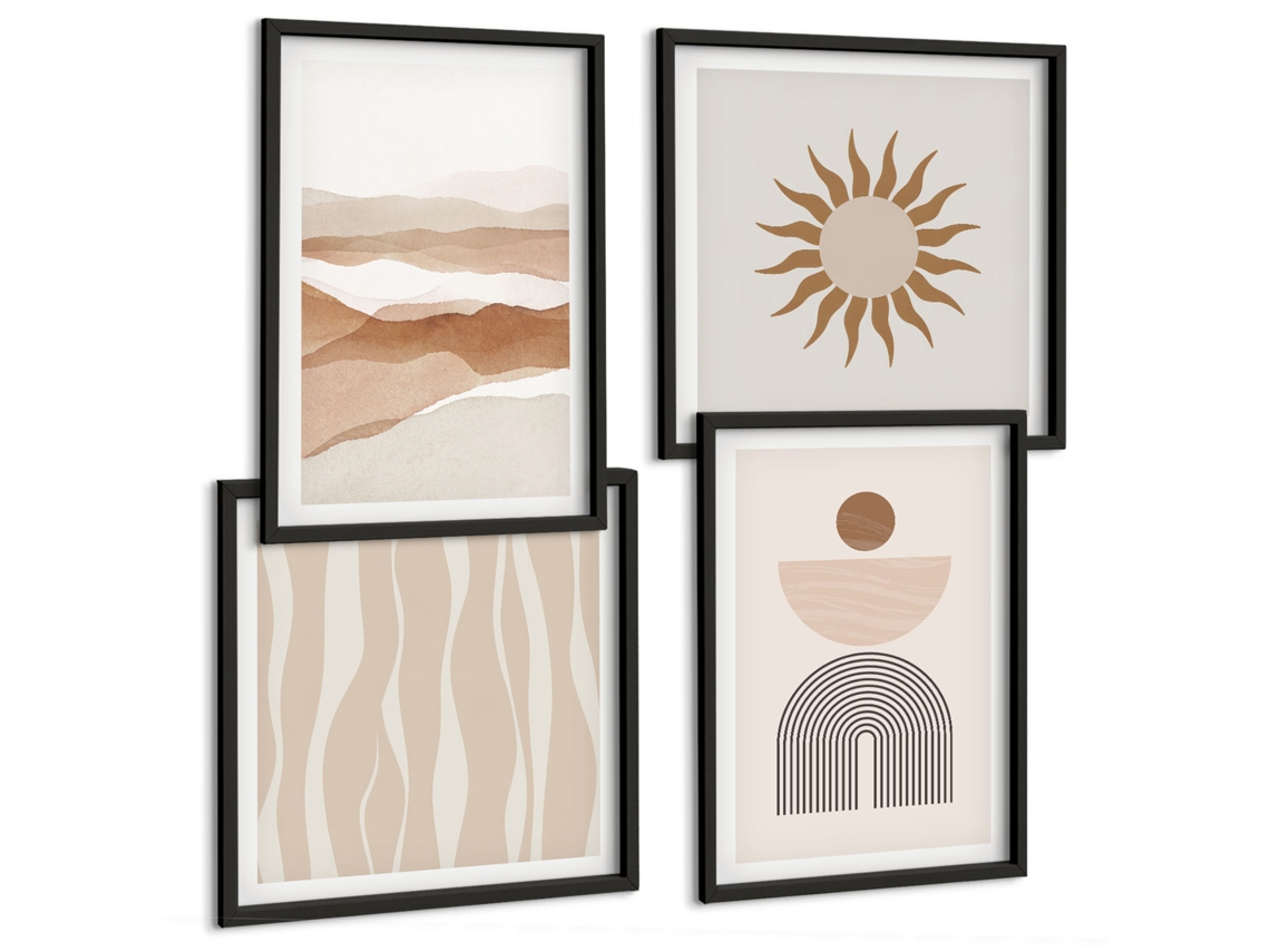 Conjunto De Pinturas Paisagem De Montanha Com Veado Moldura Preta Quadros Para O Escritório Espelharte (conjunto De 4 Imagens)
