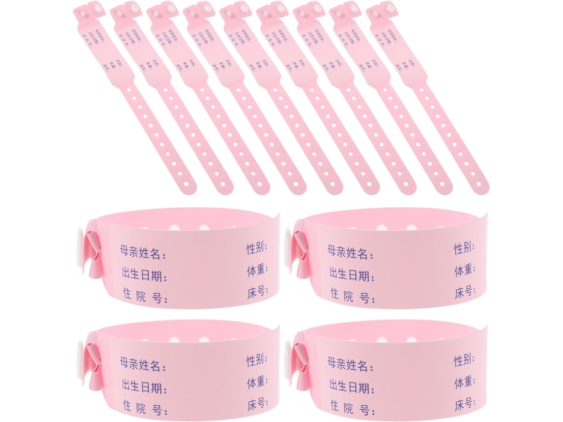 Pulseira De Identificação Médica Ajustável Artibetter Para Recém Nascidos, Pulseira Rosa De Pvc Para Bebês, 100 Unidades