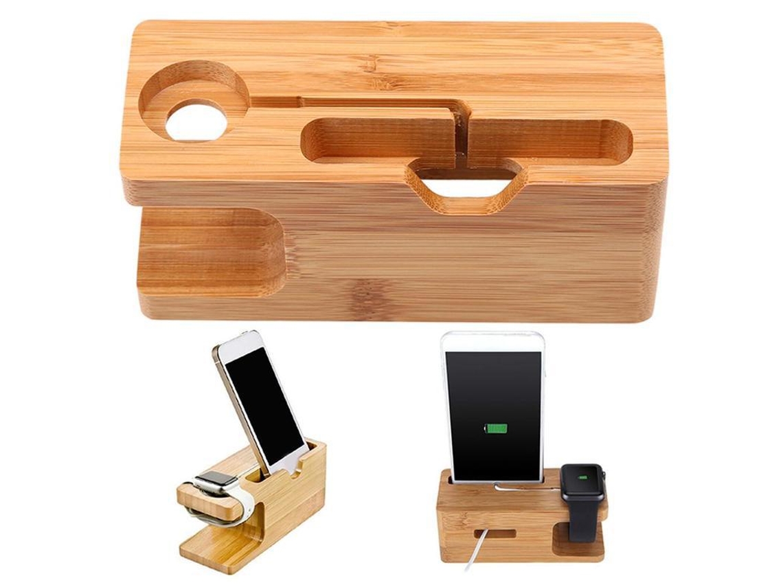 Suporte de Carregamento Dock para Iphone Apple Watch Madeira Bambu