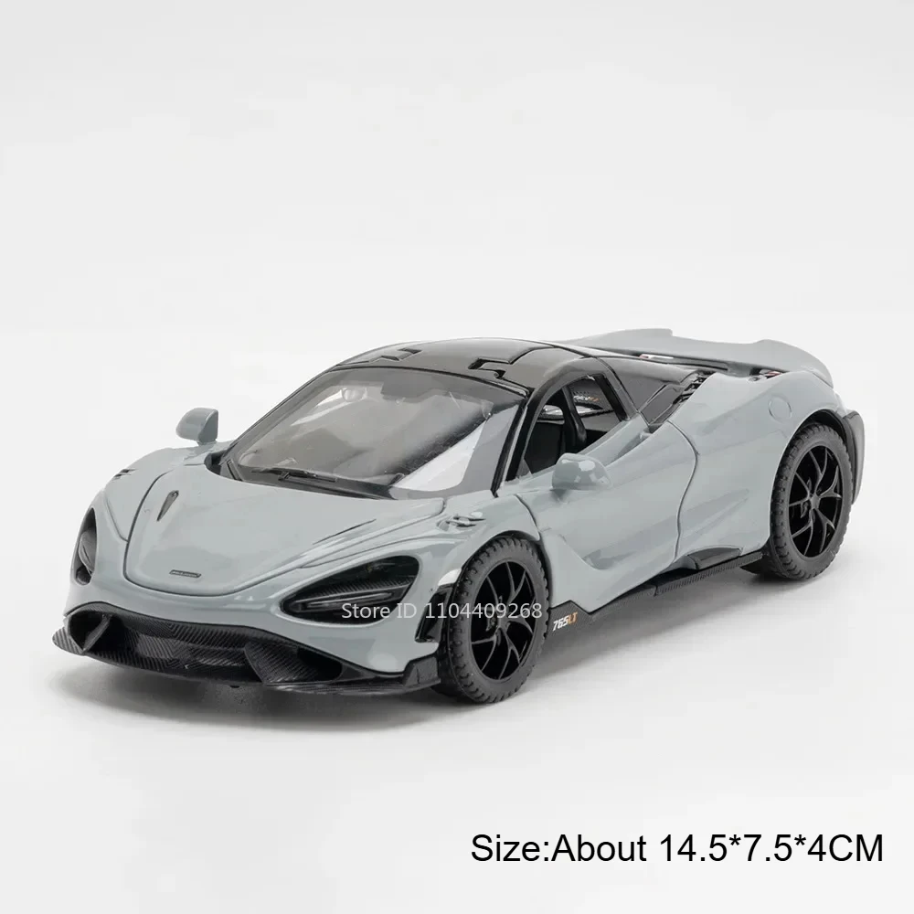 (765lt Cinza) Escala 1:32 - Miniatura De Carro - Metal Fundido - Música E Luzes - Portas Que Abrem - Colecionável