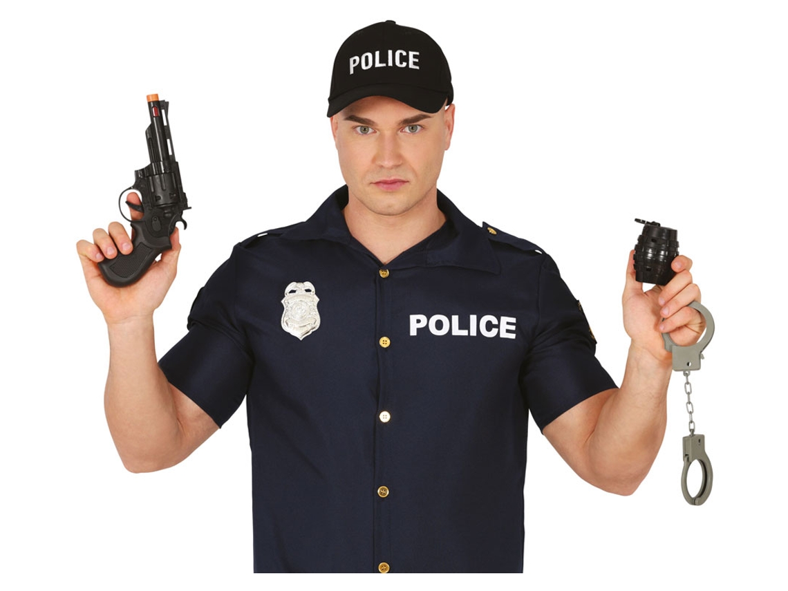 Kit Policial Arma, granada, algemas e distintivo
