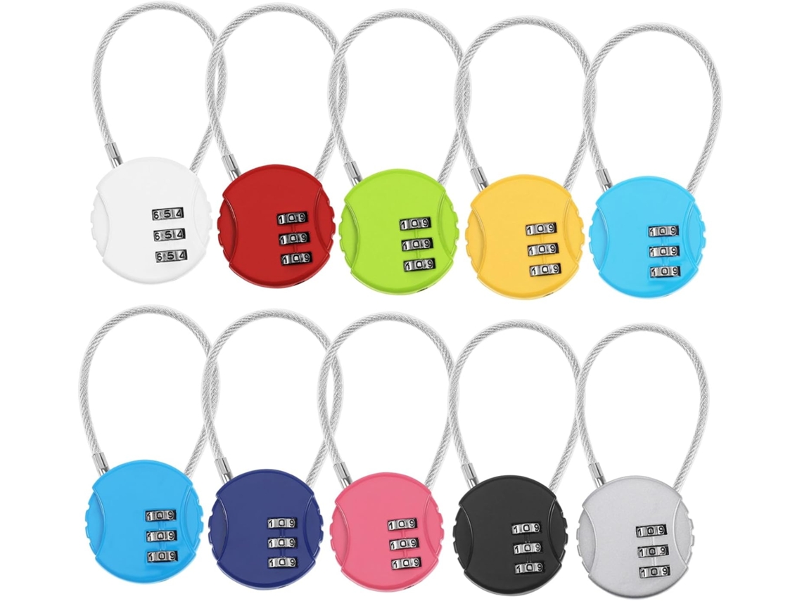 Conjunto De 10 Cadeados Pequenos Cabo Para Bagagem Com Código