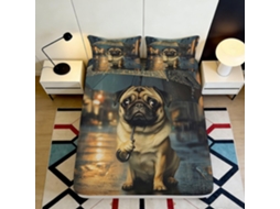 Conjunto de Cama com Estampa 3d Pug Sob Microfibra Fronha 200x25cm