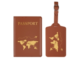 Novo Conjunto De Capa Passaporte Para Casal Com Mapa, Ideal Para Viagens, Casamentos E Bagagem Na Cor Café