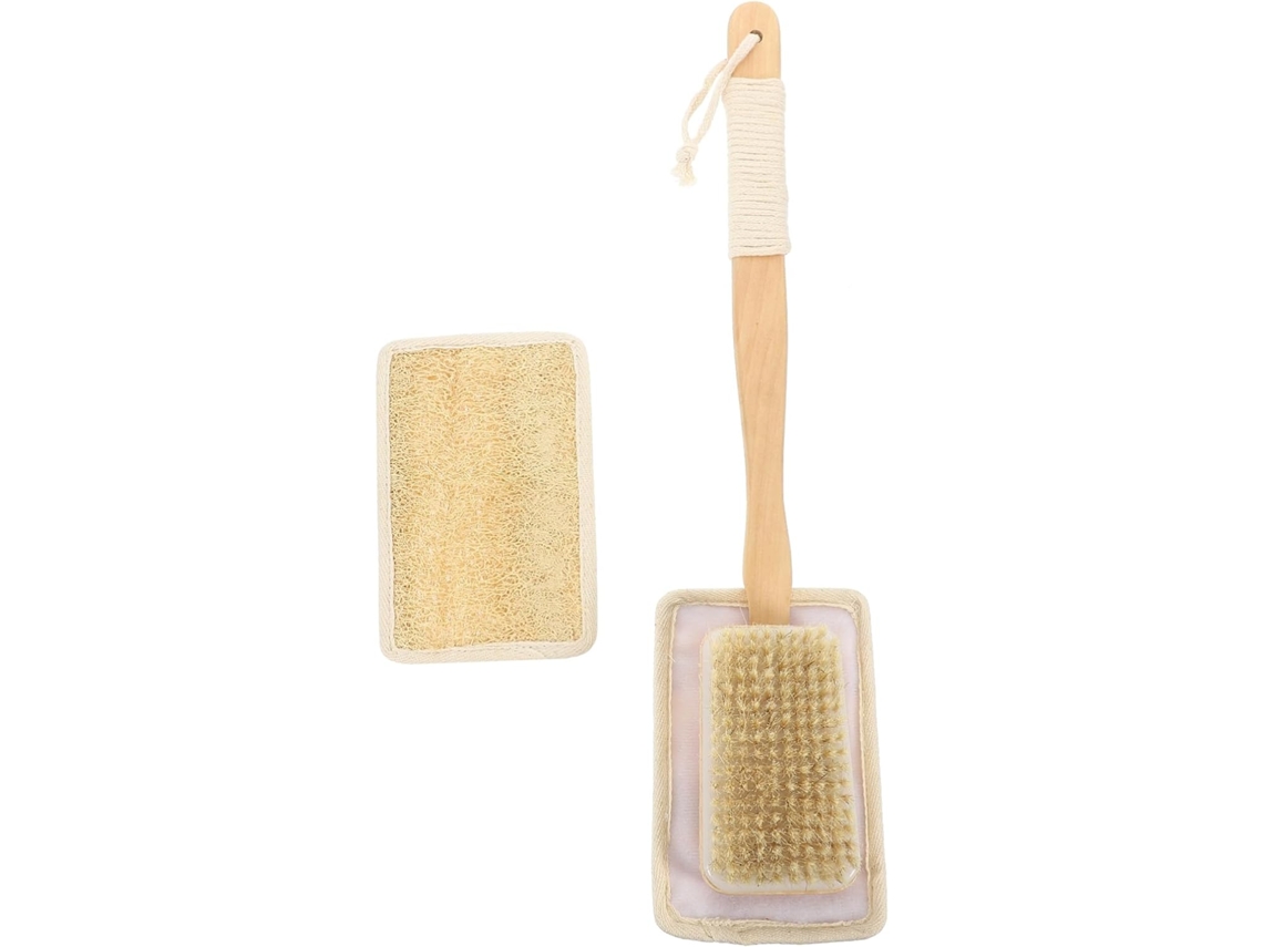Escova De Costas Esfoliante Bucha Vegetal Com Cabo Longo Callaron, Escova Confortável Para Cuidados Com O Corpo E Banho