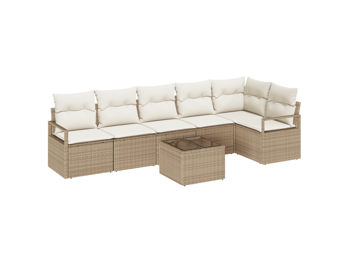 Conjunto 7 Conjunto De Móveis Para Exterior Vidaxl Bege Vime Pe (287 X 122 X 85 Cm)