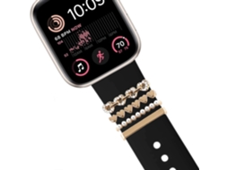 Bracelete Apple Watch Series Se 2022 44Mm Pulseira com Adorno Corações Preto