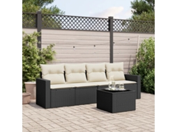 Vidaxl 5 Pcs Conjunto Sofás De Jardim Com Almofadões Vime Pe Preto