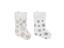 Conjunto De 2 Meias De Natal De Couro Sinttico Branco Para Decorao De Lareira, Com Saco De Doces Em Formato De Floco De Neve Dourado. Hengjian
