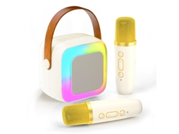 Máquina De Karaoke Portátil, Mini Coluna Bluetooth, Equipada Com 2 Microfones Sem Fios E Iluminação Rgb, Ideal Para Tvs Domésticas.