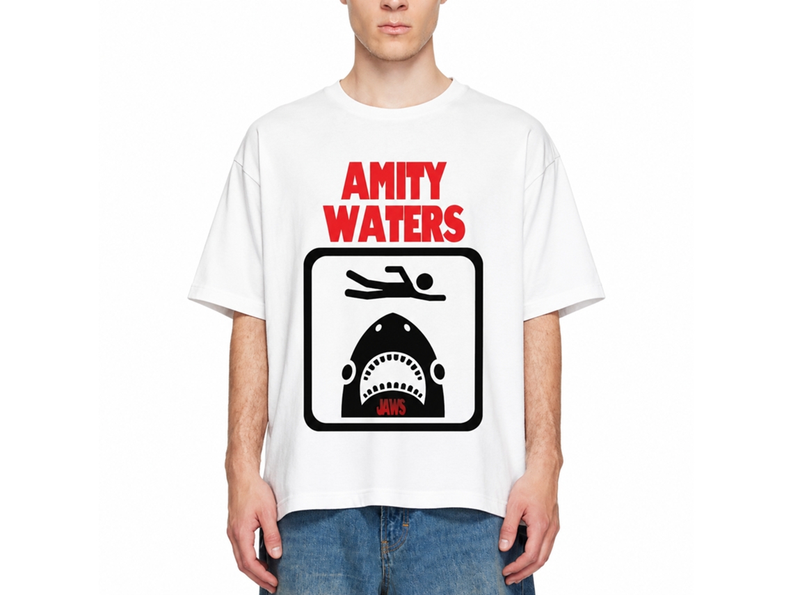 Rockinstone Jaws Movie Amity Waters White Adult T-shirt Size:m
