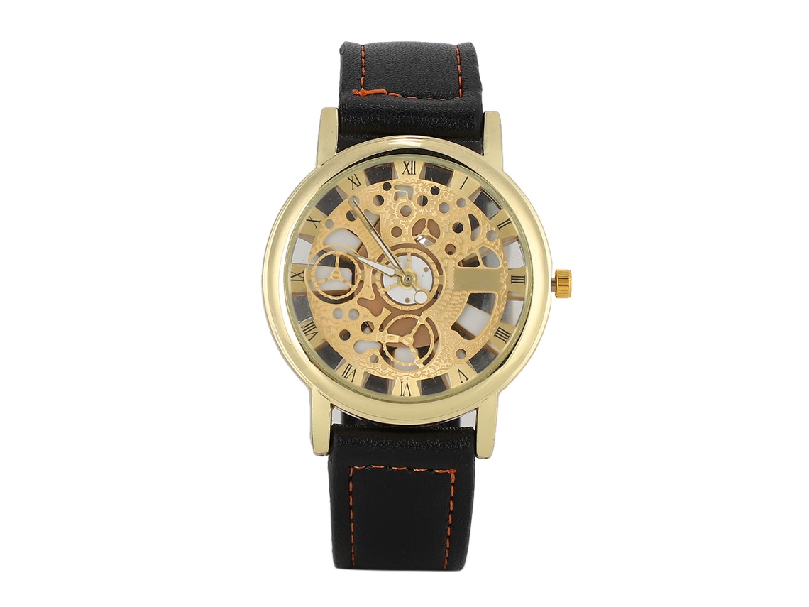 Reloj Hombre Moda Dial Redondo Cuarzo Simulación Mecánica Impermeable Casual
