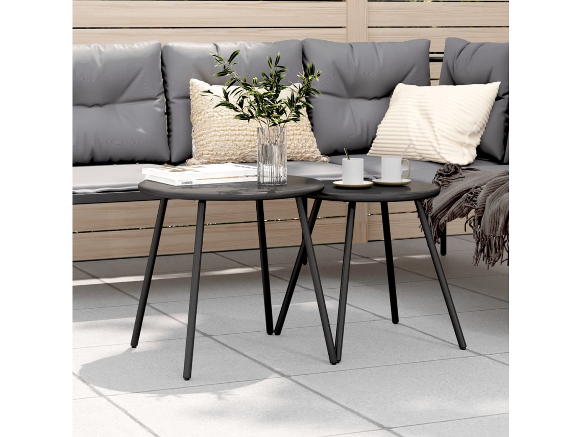 Vidaxl Mesas Centro P/ Jardim Redondas 2 Pcs Aço Revestido A Pó Preto