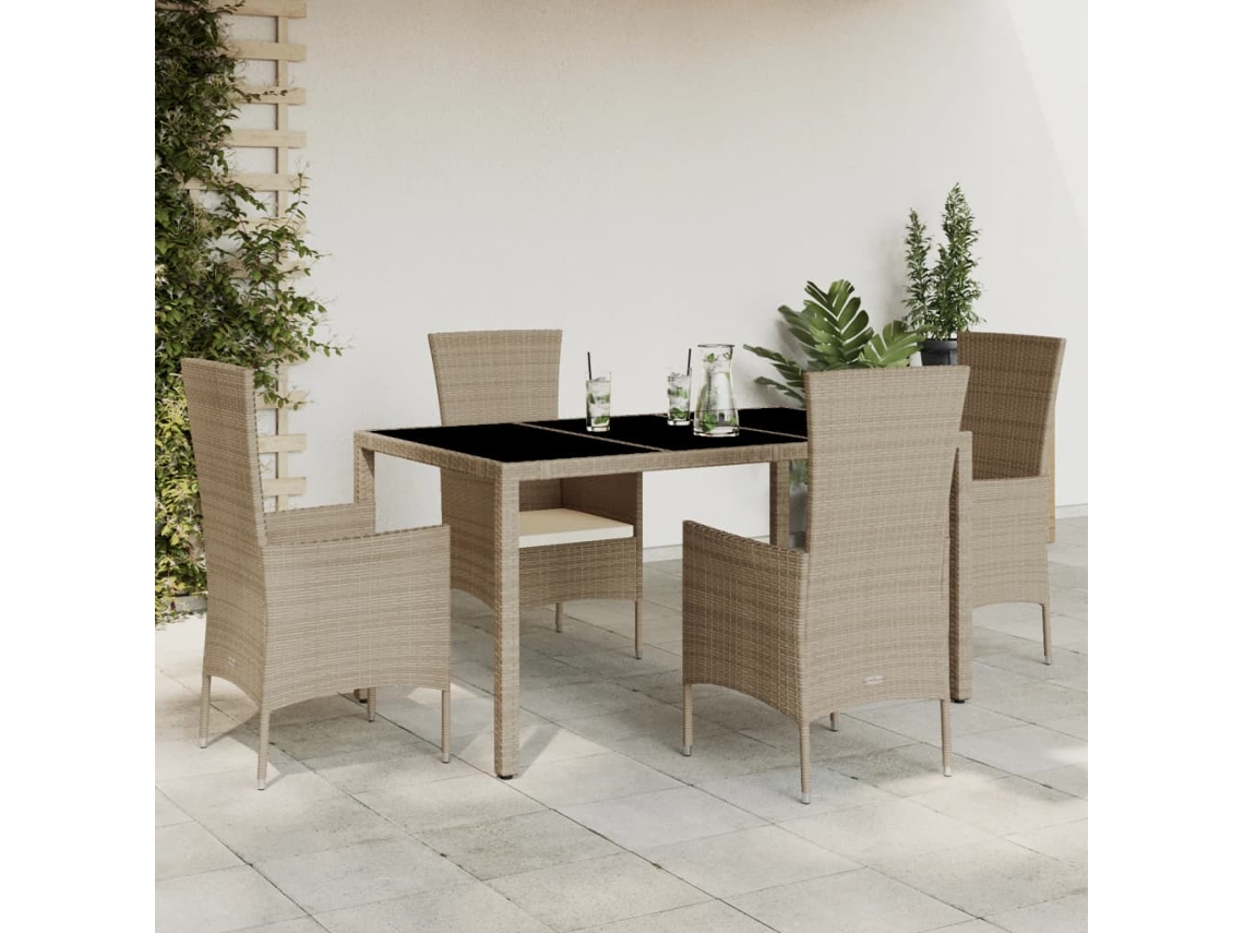 Vidaxl 5 Pcs Conjunto de Jantar P/ Jardim com Almofadões Vime Pe Bege
