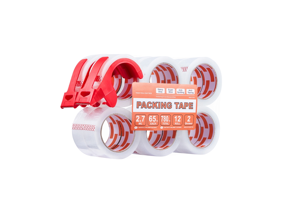 Fita de Embalagem Transparente 12 Rolos 47,8mm X 59,44m Envio com Dispensador 2,7 Mil Projetada para Mudanças, Armazenamento, Embalagem, Envio,