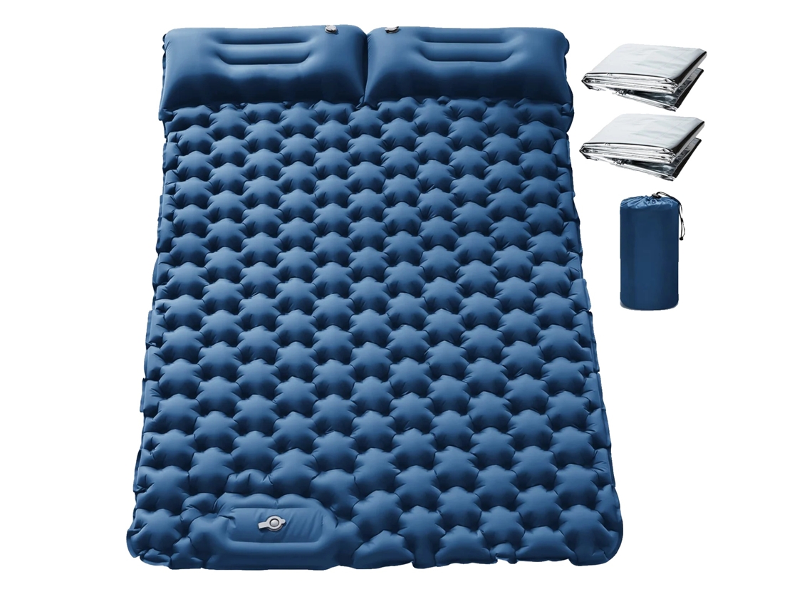 Colchão Inflável De Camping Duplo, Com Travesseiros Embutidos, Bomba De Pé Integrada, Multiuso, Azul Marinho, 196x125x9cm Oem