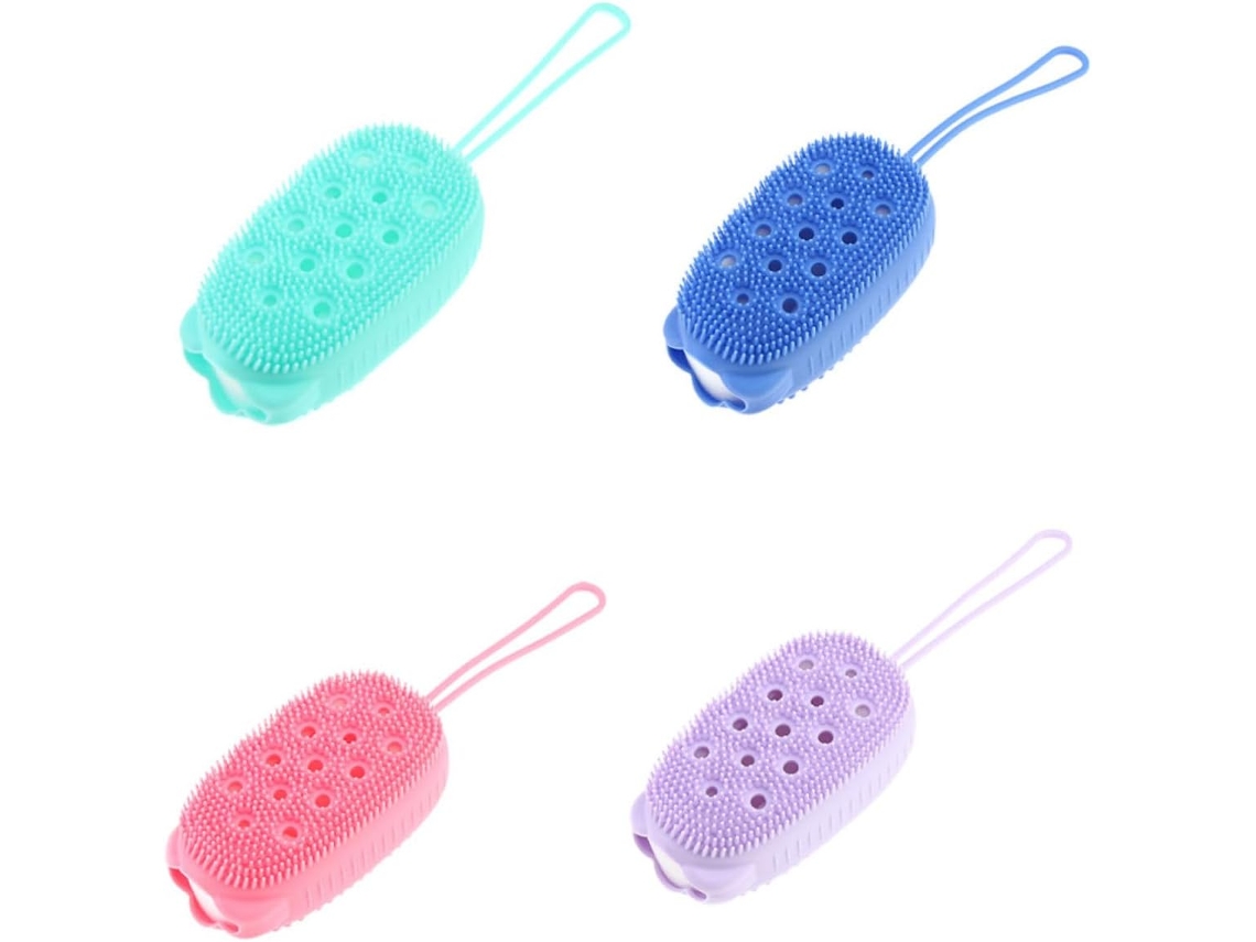 Conjunto Sewroro Com 4 Escovas De Banho Silicone Dupla Face Para Massagem Corporal, Esponjas De Limpeza Esfoliantes