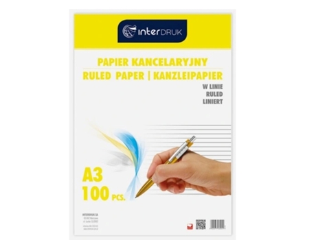 Papel para Escrever A3 Com Linhas, 100 Folhas Interdruk