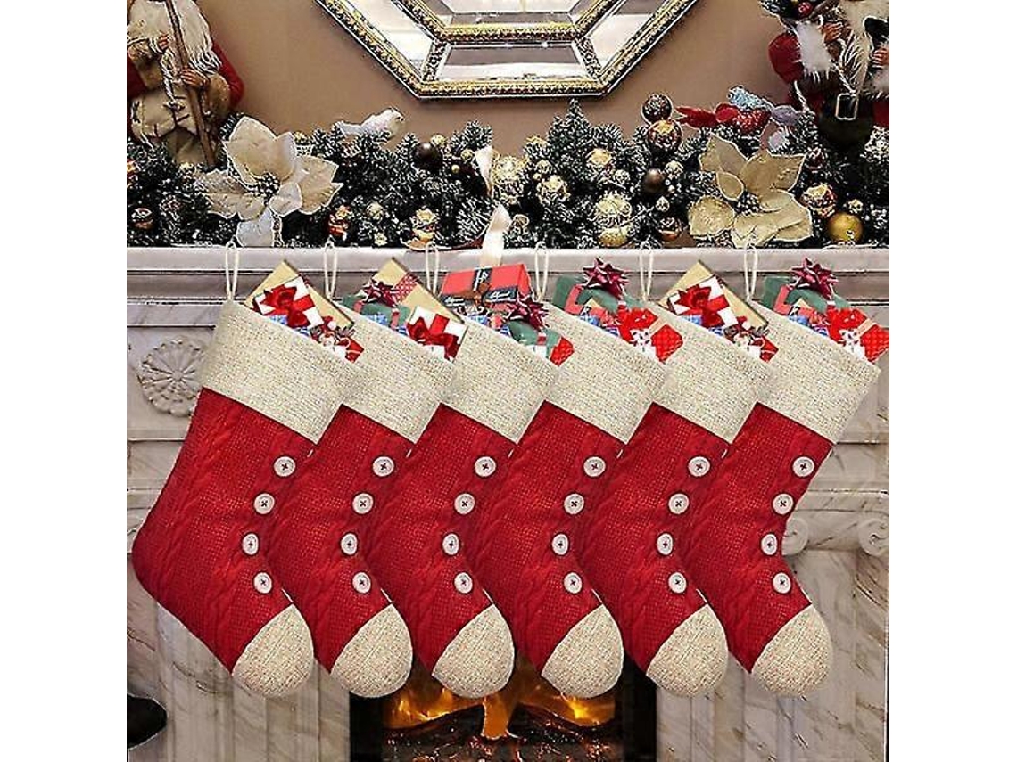 Conjunto De 6 Meias De Natal De Malha Com Botões Olysi Shop