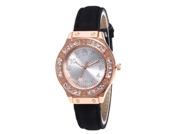 Reloj De Cuarzo Para Mujer Con Correa De Cuero Pu Y Diamantes Dial Negro Zhoulianfa