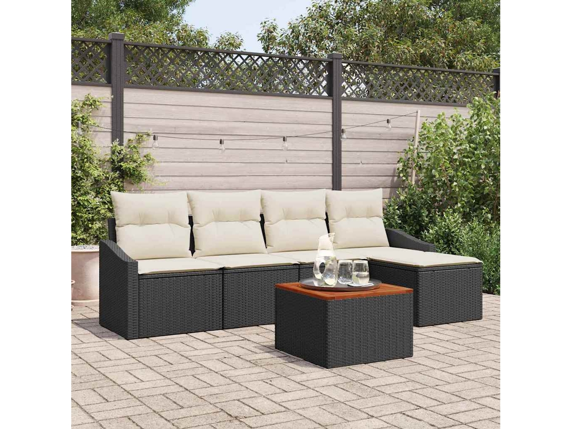 Vidaxl Conjunto De Sofá De Jardim 6 Unid. Preto E Creme Vime Pe