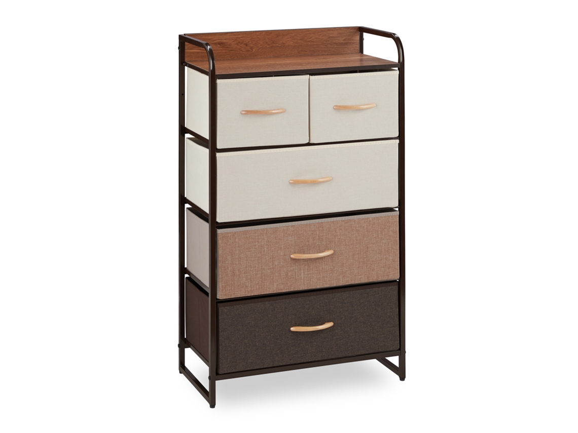 Armário De Gavetas Relaxdays, 5 Compartimentos Em Tecido, Arrumação, Mesa De Cabeceira Hbt 100 X 58 X 31,5cm, Castanho