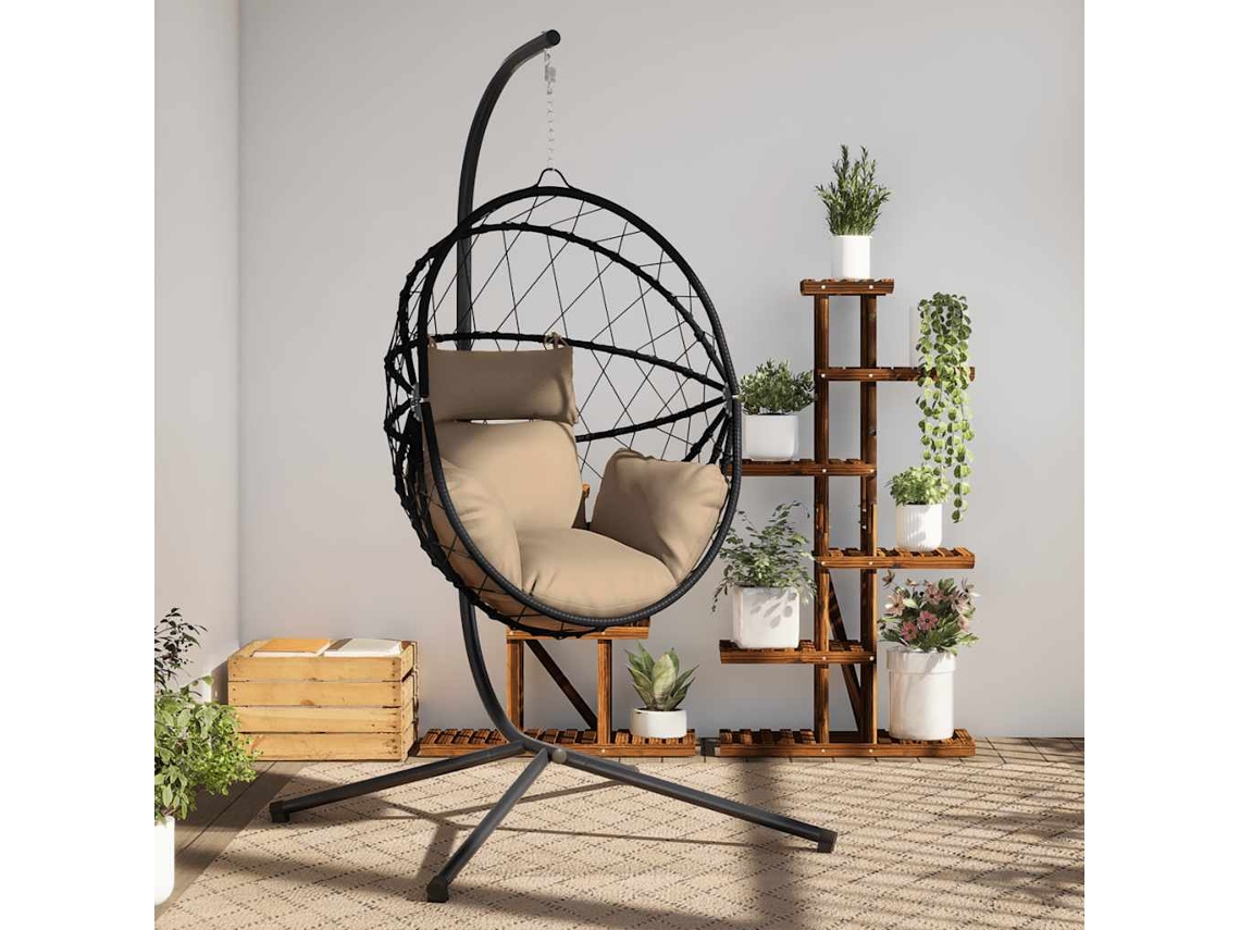 Vidaxl Cadeira Em Forma De Ovo Suspensa C/ Suporte Vime/aço Antracite