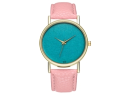 Relógio de pulso feminino de quartzo com pulseira de PU, mostrador redondo, design moderno (rosa)