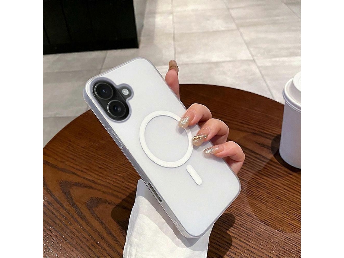 Capa Magnética Para Iphone 16 Plus Compatível Com Capa De Celular Magsafe Fosca - Branca Transparente