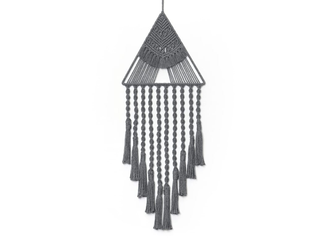 2026-pendente De Parede Macramé Com Triângulo De Metal E Círculo Em Linho Cinza - Decoração Boho Para Casa E Presente Perfeito