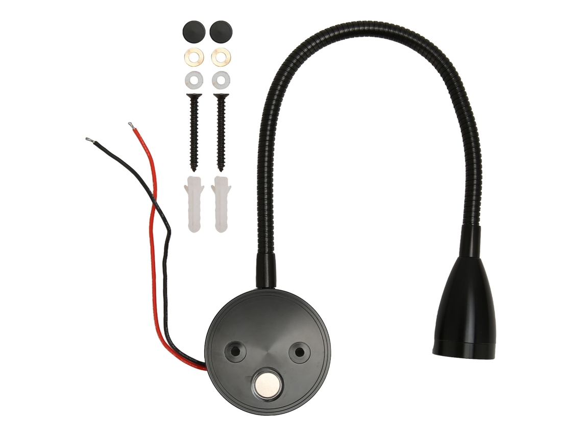 Lâmpada de leitura de parede LED com controlo táctil, 3 temperaturas de cor, para RV, barco, 12-24V, preta | S/MARCA